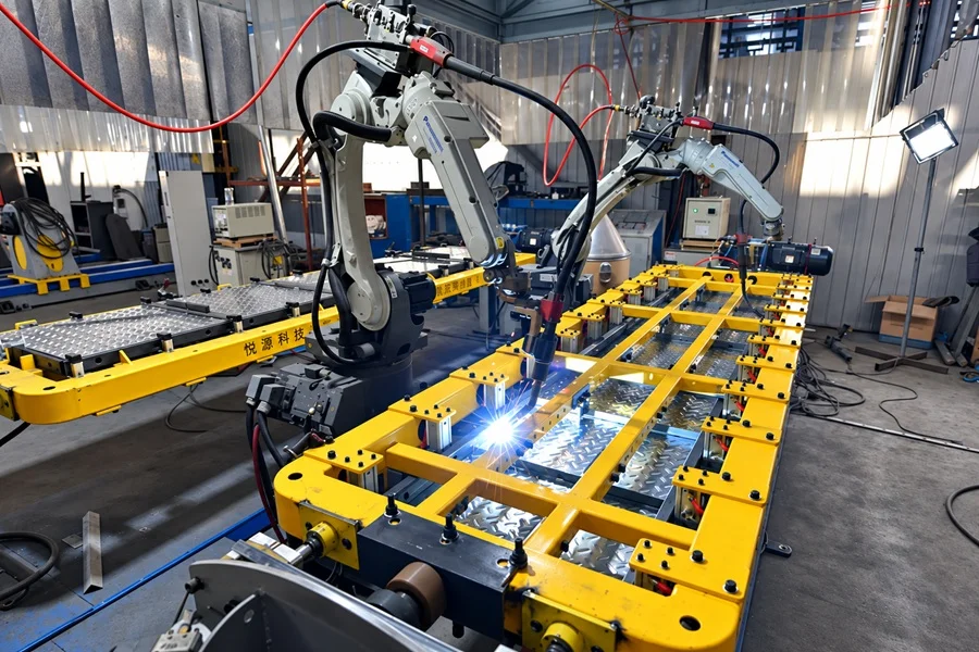 Automated robotic welding equipment at Yishuo manufacturing workshop